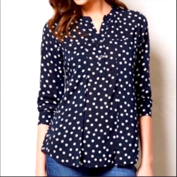 Maeve Black and white polka dot split neck blouse - Picture 1 of 7